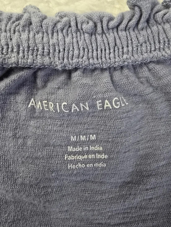 American Eagle Crop Top Blue Embroidered Floral Off Shoulder Short Sleeve M - Picture 3 of 12